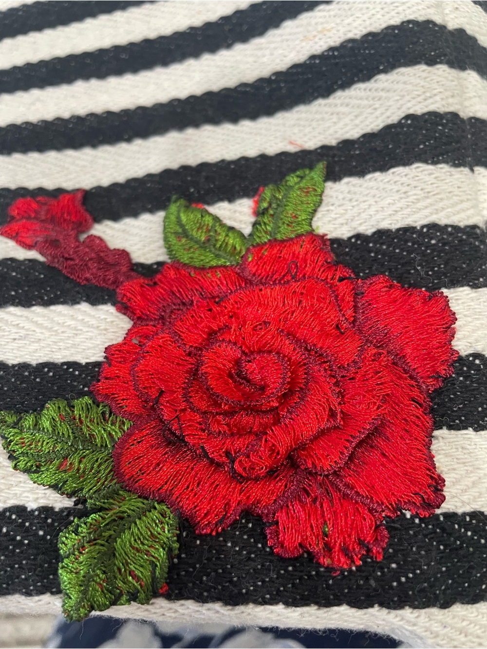 Handmade by Martini Pink Striped Tote Bag with dimensional Red Heart and Rose. - Picture 11 of 12